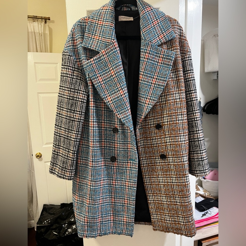 Glamorous Multicolor Plaid Pea Coat